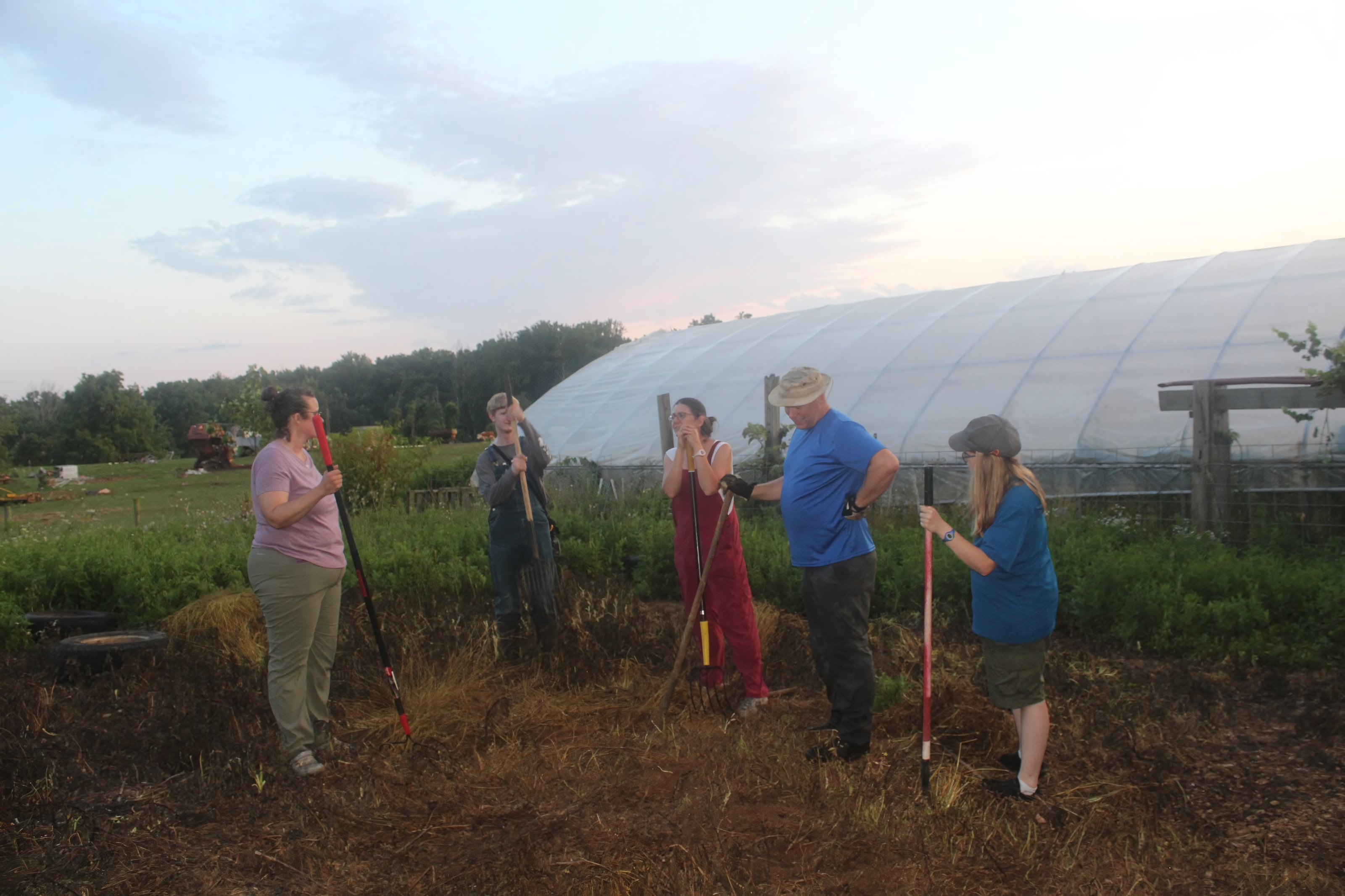 trainers discuss conservation agriculture on a farm