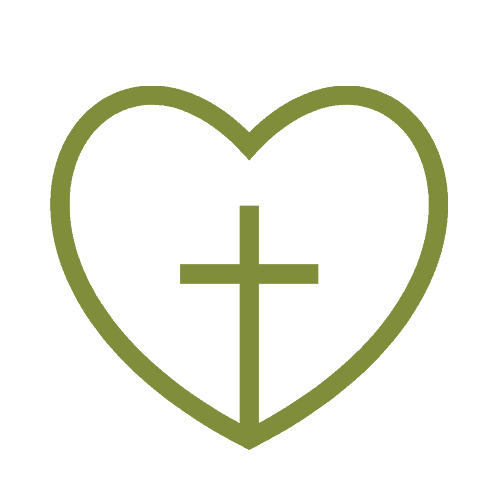 Heart with cross symbol representing faith and compassion in farming.